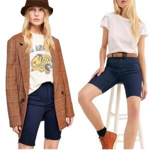 NEW Free People So Chic Denim Biker Shorts in Cobalt Dark Wash Cutoff Hem 26